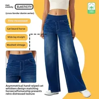High-Waisted Slimming Women's Casual Trousers Plus Size Enimbell Bottoms Multiple Pockets Straight-Leg Loose-Fit Horse Riding Pa