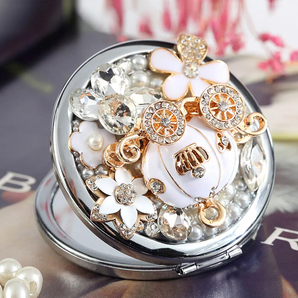

1Pcs Round Metal Makeup Mirror Compact Foldable Dual Side Portable Travel Use Stylish Pocket Mirror Gift for Women