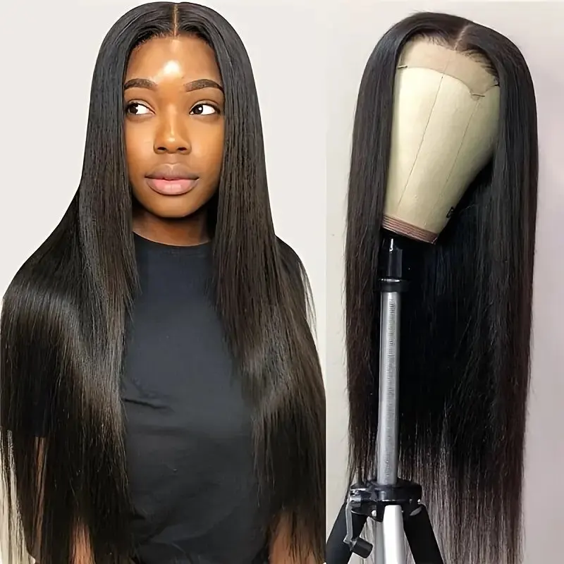 38 Inch 180 Density Natural Black 13X4 HD Lace Forehead Wig  Human Hair Straight Women's Pre-Plucked Closure