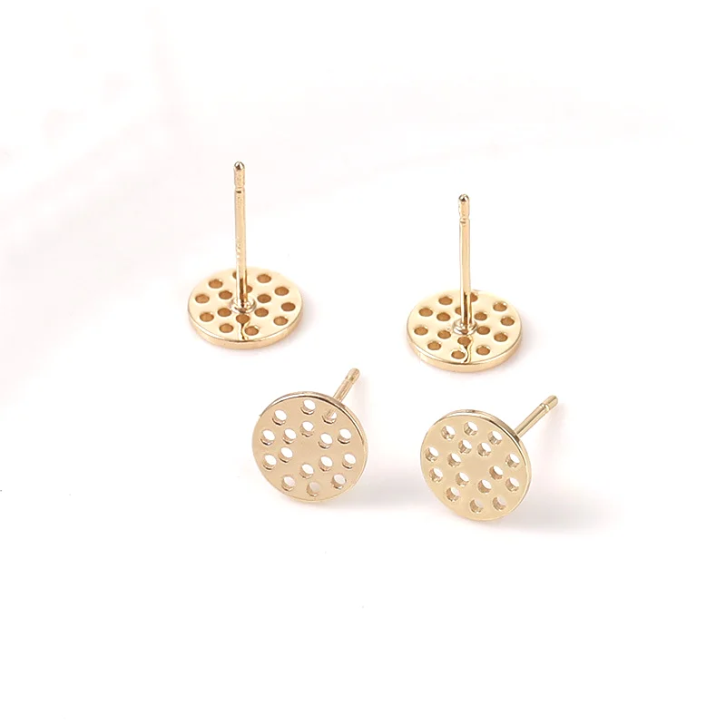 2 Pieces 18k Copper Gold-plated Circular Honeycomb Silver Needle Earrings, Handmade DIY Mesh Disc Earrings, Accessory Materials