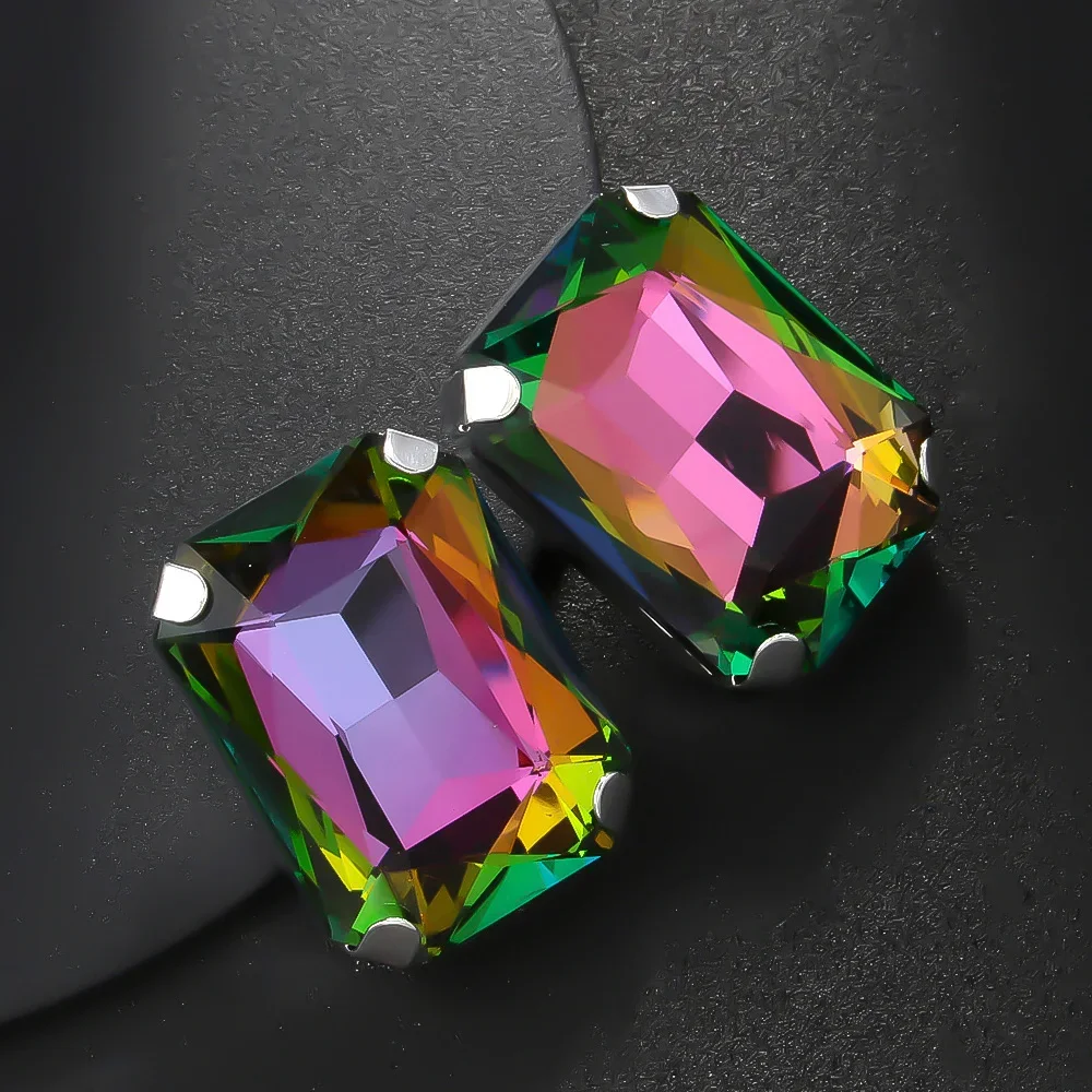 Stonefans Oversize Rectangle Crystal Colorful Earrings Stud Jewelry Exaggerate Large Ear Stud Bridal Wedding Party Ear Jewelry