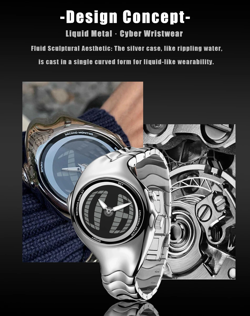 Y2K Digital Men's Watch Twisted Technology Dual-Display Vintage-Futuristic Style Timepiece Unique Metal Men's Quartz Wristwatch