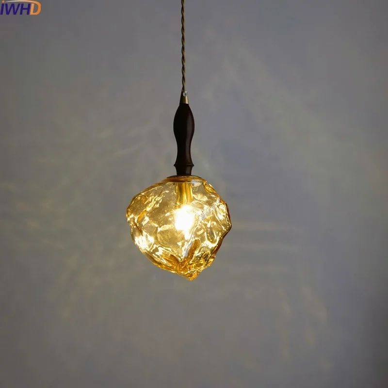 IWHD Amber Glass LED pendant Lights For Dining Room Kitchen Hallway G9 Hanging lamp Creative Suspension Luminaire