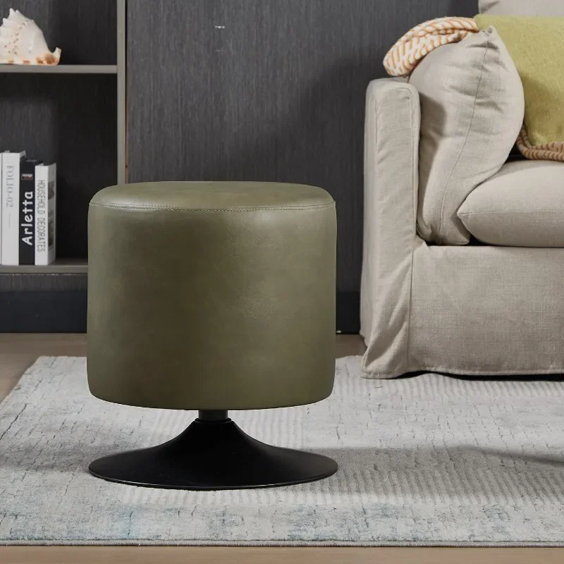 Retro PU Leather Rotating Round Stool Wide Matte Tulip Pedestal Base Bedroom Dressing Table Makeup Stool Living Room Ottoman