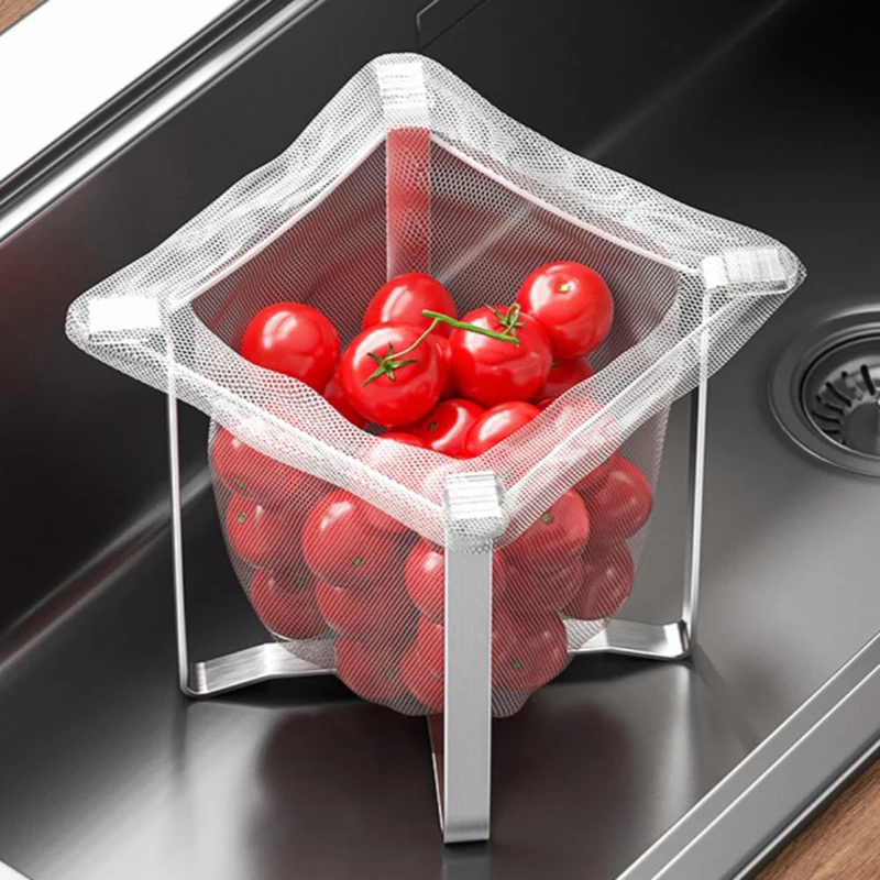 Stainless Steel Foldable Trash Bag Holder Support Frame Kitchen Countertop Garbage Bag Stand & Organizer