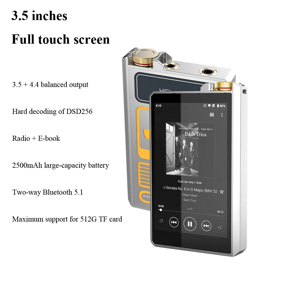 Portable Lossless Music Player MP3 Dual ESS9018K2M DAC Bluetooth 5.1 DSD256  32BIT 384KHz Decoding HIFI Portable Music Player