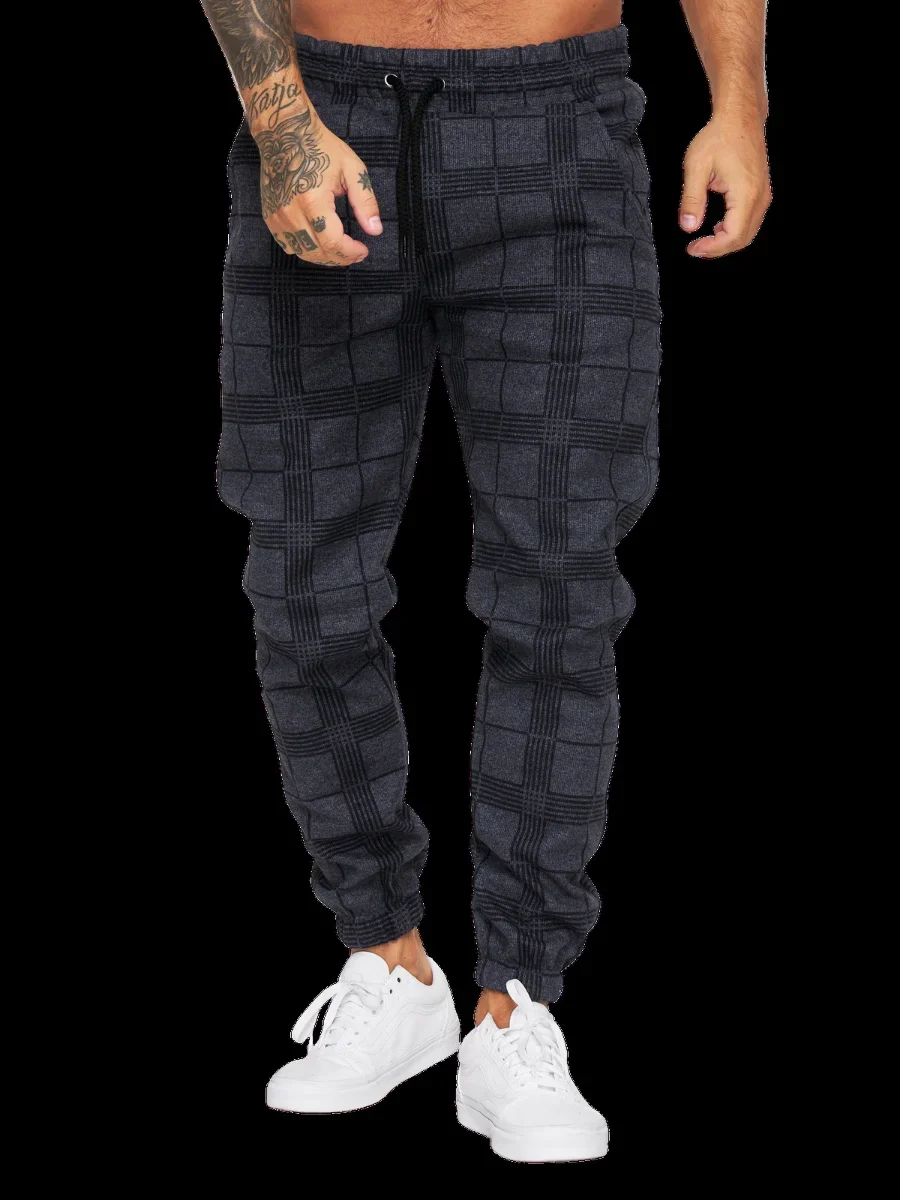 2024 Men\'s Casual Jogger Pants Plaid Design Trousers Fashion Streetwear Cargo Pants Men Fitness Gyms Sweatpants Mens Trousers