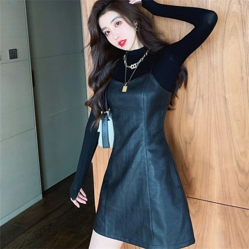 sweater dress with leather sleeves BCX Juniors' Faux-Leather Long-Sleeve Sweater Dress