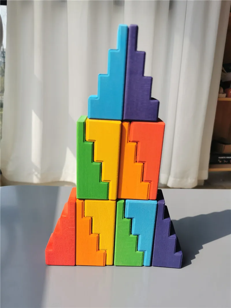 Big size Wooden Blocks Lime Rainbow Building Stacking Castel Step Shape Cubes Corner Stones for Kids Creative Play image 3