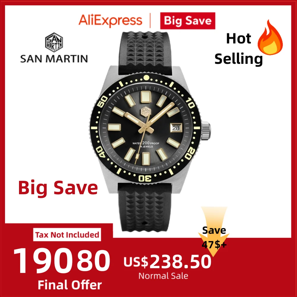 

San Martin 40mm 3D Printing Full C3 Lume Surfing Dial NH35 Men Diver Watch 62mas Week Date Window Gilt Indices 20Bar SN0007 V3