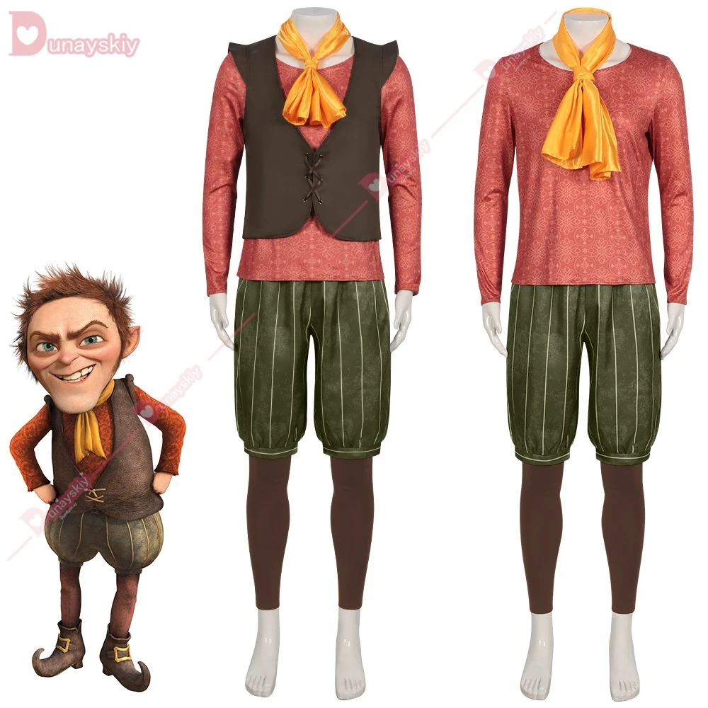 Monster Rumpelstiltskin Cosplay Costume Fancy Uniform T Shirt Brown Vest Trousers Yellow Scraf Halloween Role Playing King Dwarf