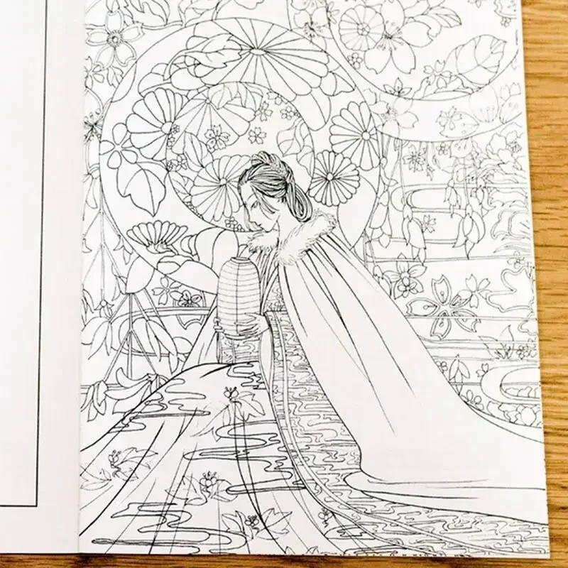Juego para colorear de belleza de flores de estilo antiguo, ilustración de 2 volúmenes, libro de dibujo de líneas para colorear de descompresión de estilo antiguo para adultos