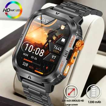 Nowy, wytrzymały męski smartwatch GPS do użytku na zewnątrz z baterią 1200mAh, wodoodpornością IP68, bezprzewodowymi połączeniami, monitorem tętna i SpO2, zegarek fitness, rok 2026.