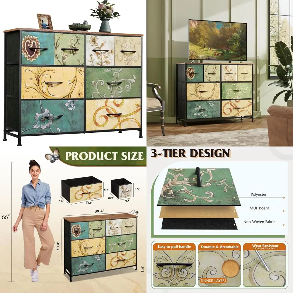 

Bedroom 8-Drawer Wide Storage Chest with Fabric Organizer and Wooden Top, Sturdy Steel Frame, Suitable for Living Room, Closet,