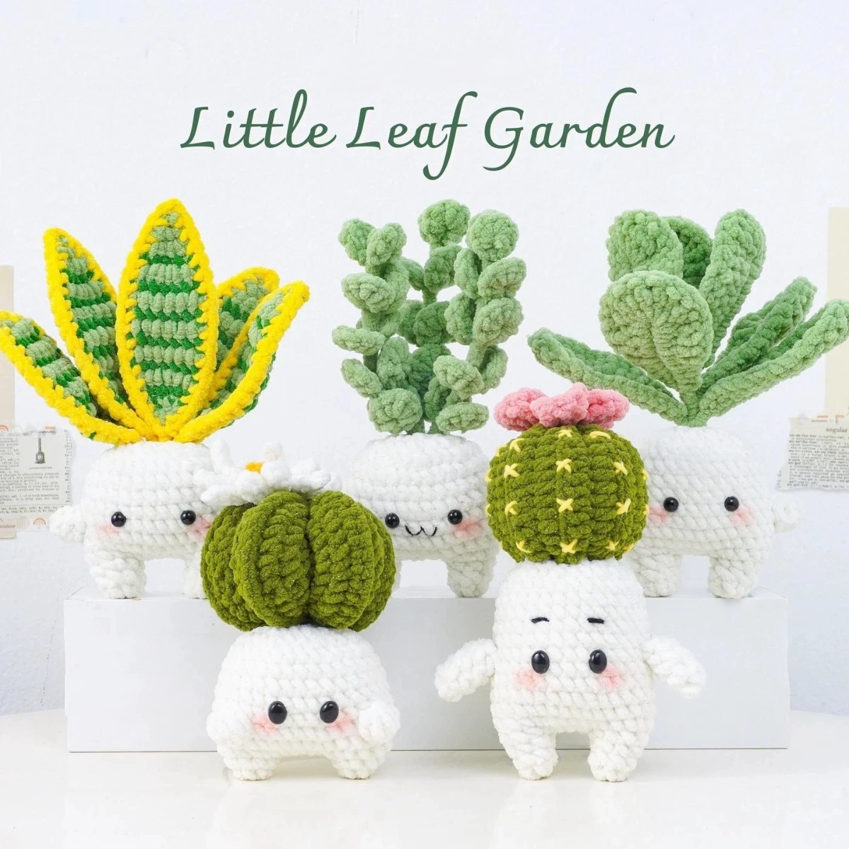 Positive Crochet Garden Cute Knitted Cactus & Snake Plant Cozy Desk Decor Stress Relief Gift for Girls Kids Unique Home Accent