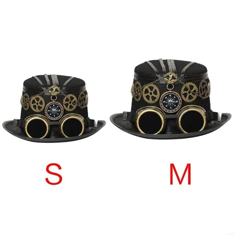 

P88A Vintage Gothic Top Hat Industrial Age Hair Accessory with Gears Goggles