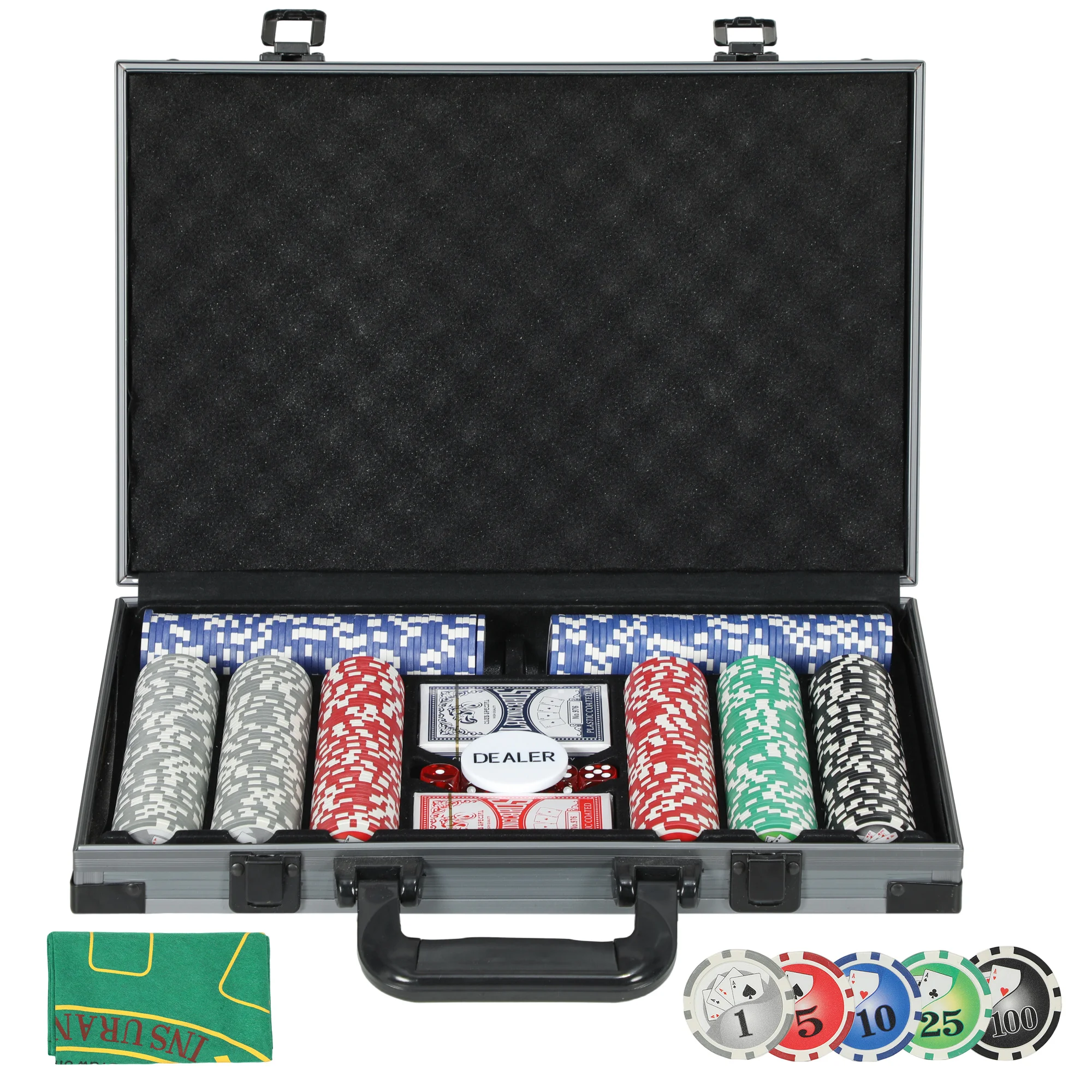 SPORTNOW Valigetta da poker, set completo da poker con 400 gettoni, scatola in ABS, carte da gioco, dadi, dealer, tappetino, chiavi