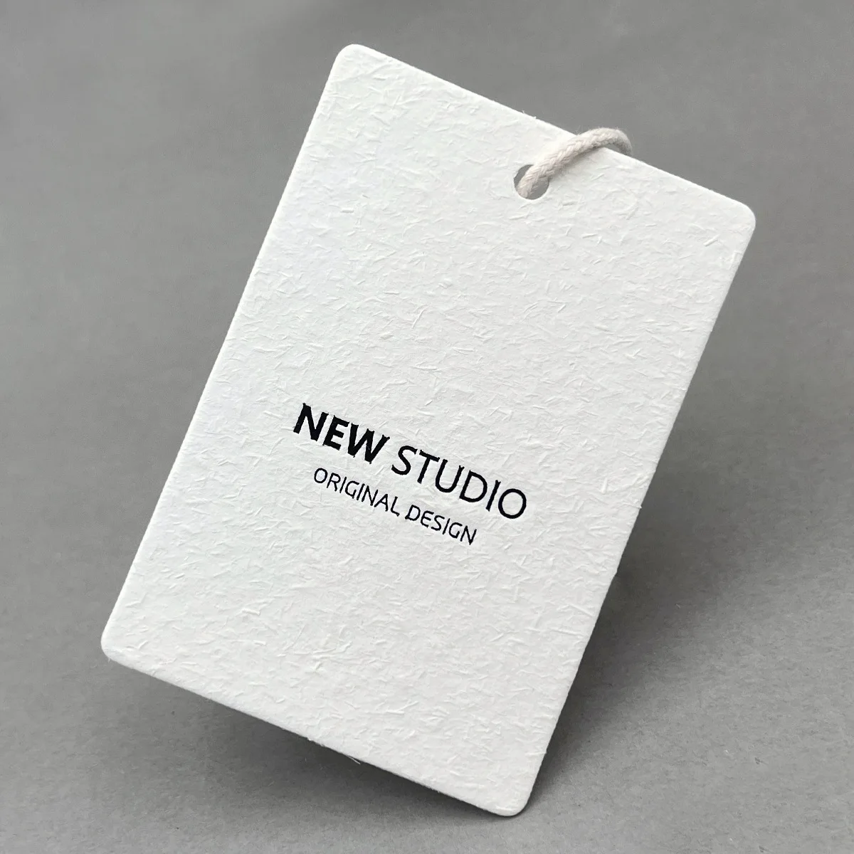 Custom Classic Fashion Clothing Hang Tags Beige White Natural Grass Paper Tags with Gold Foil Logo Printing Garment Price Tags