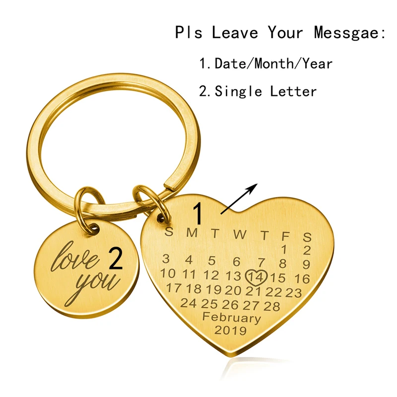 Personalized Calendar Keychain Engrave Date Keyring for For Boyfriend Girlfriend Family Gift Stainless Steel No Fading Key Ring