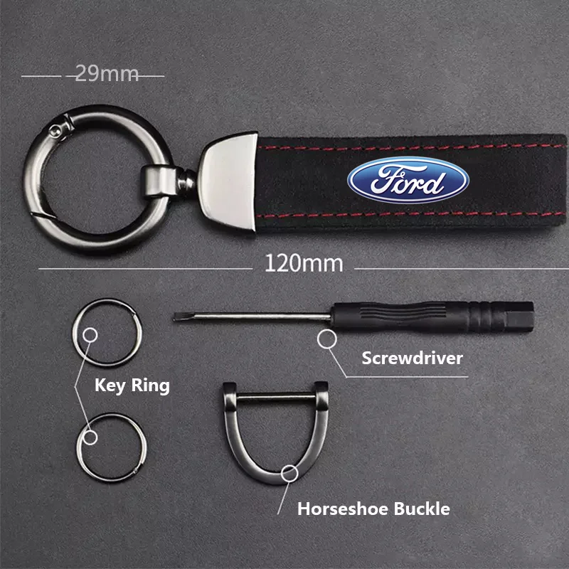 Fashion Suede KeyChain Horseshoe Buckle Key Ring Car Key Rings For Ford ST Racing RS S Mustang Kuga Fiesta Fusion Mondeo Edge