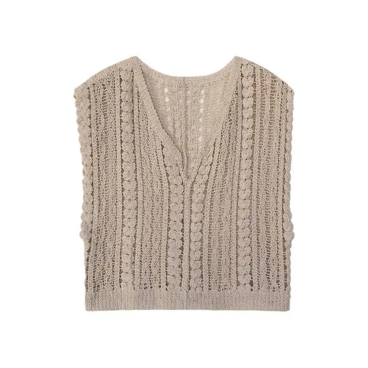 Summer New Fashion Hollow Hook Flower V-Neck Vest Sleeveless Knit