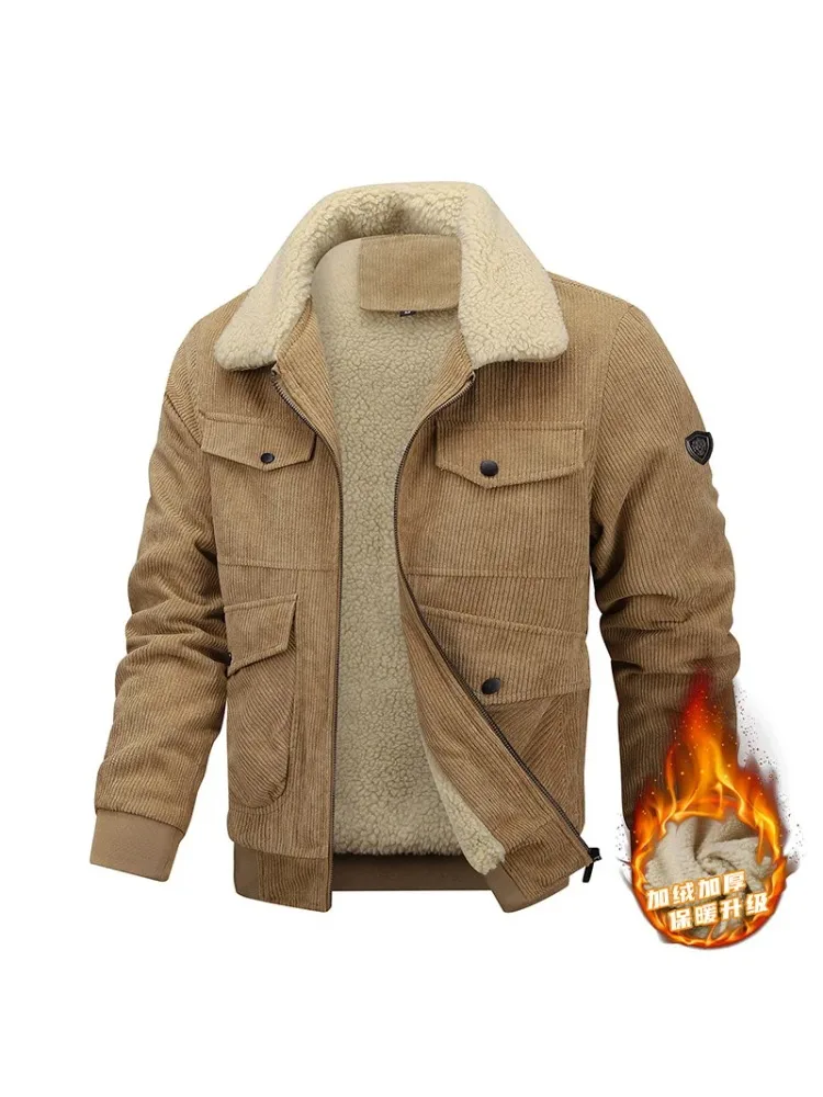 

Corduroy Trucker Jacket Men Winter Warm Lined Coat Retro Outdoor Multiple Pockets Casual Vintage Bomber Jacket