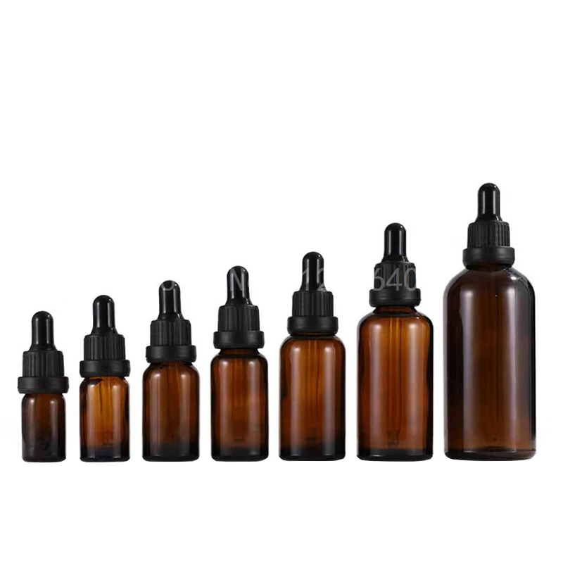 Flaconi contagocce in vetro da 10 pezzi 5ml 10ml 15ml 20ml 30ml 50ml 100ml flacone per Pipette con olio essenziale marrone ambra tappo vuoto nero oro