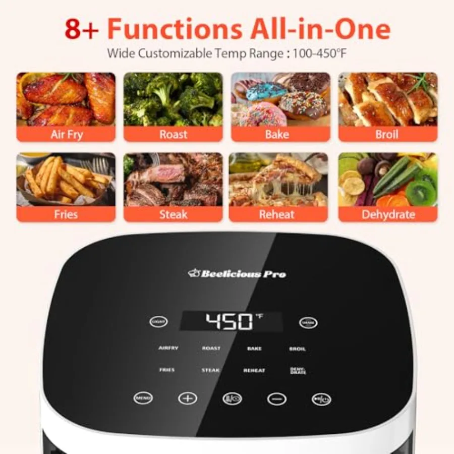 مقلاة هوائية ذكية مدمجة 4QT مع نافذة عرض وتذكير اهتزاز للطهي الصحي في المنزل التحكم الرقمي في درجة الحرارة