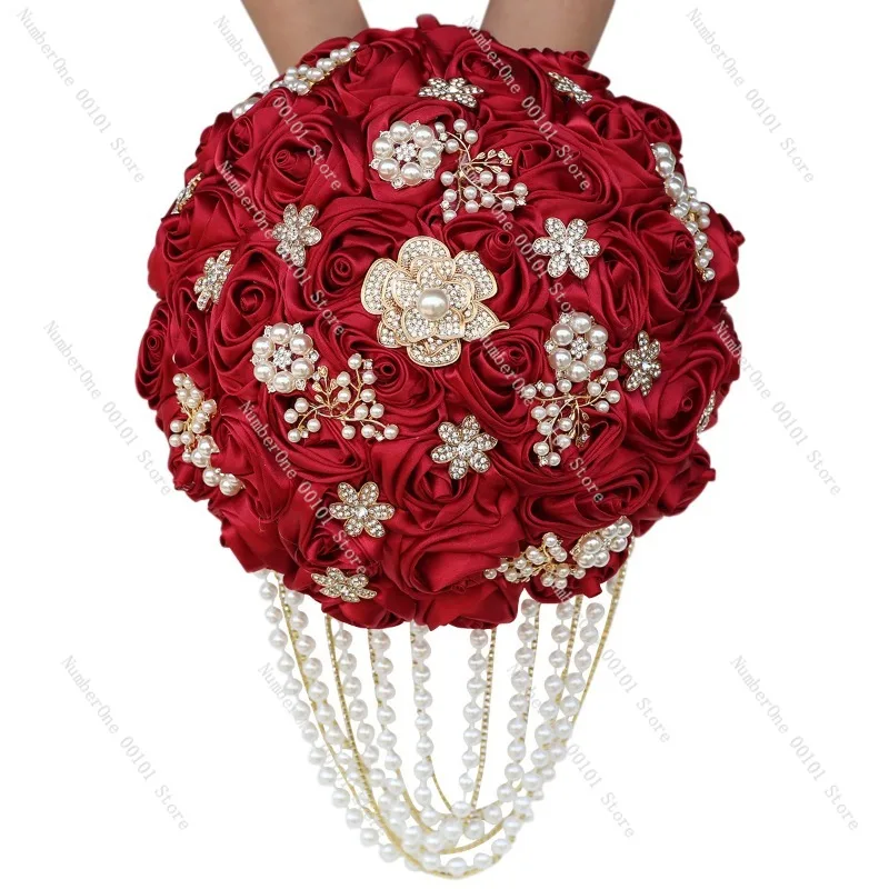 Stylish Korean‑Style Cream‑Tone Red Bridal Wedding Bouquet, Trending for European & American Wedding Ceremony, W2226