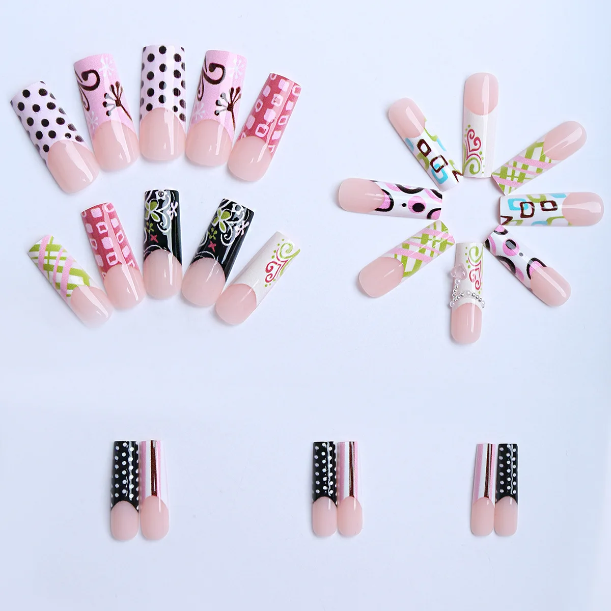 Faux ongles européens longs en forme de cercueil, 24 pièces, colorés, doux et frais, à pression, pour filles, à la mode, patchs français