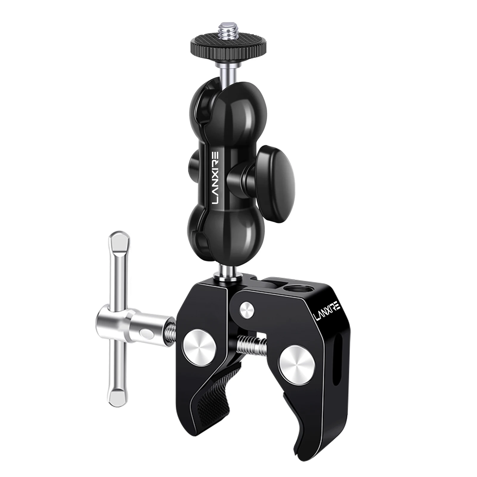 

Lanxire Super Clamp Camera Mount with Double Ball Head and 1/4'' Screw for DSLR, Gopro, Insta360, Action Camera, Microphone