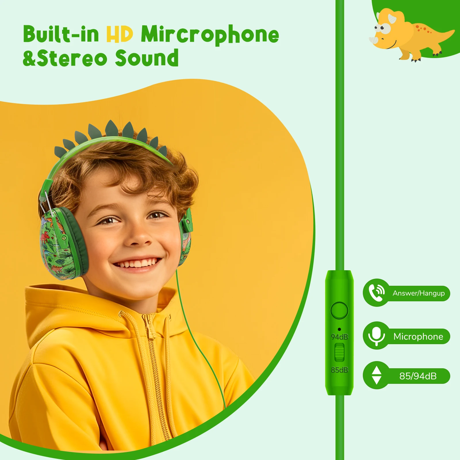 Cuffie per bambini dinosauro unicorno per iPad per il gioco cuffie cablate sopra l\'orecchio con microfono per bambini scuola ragazzi ragazze regali