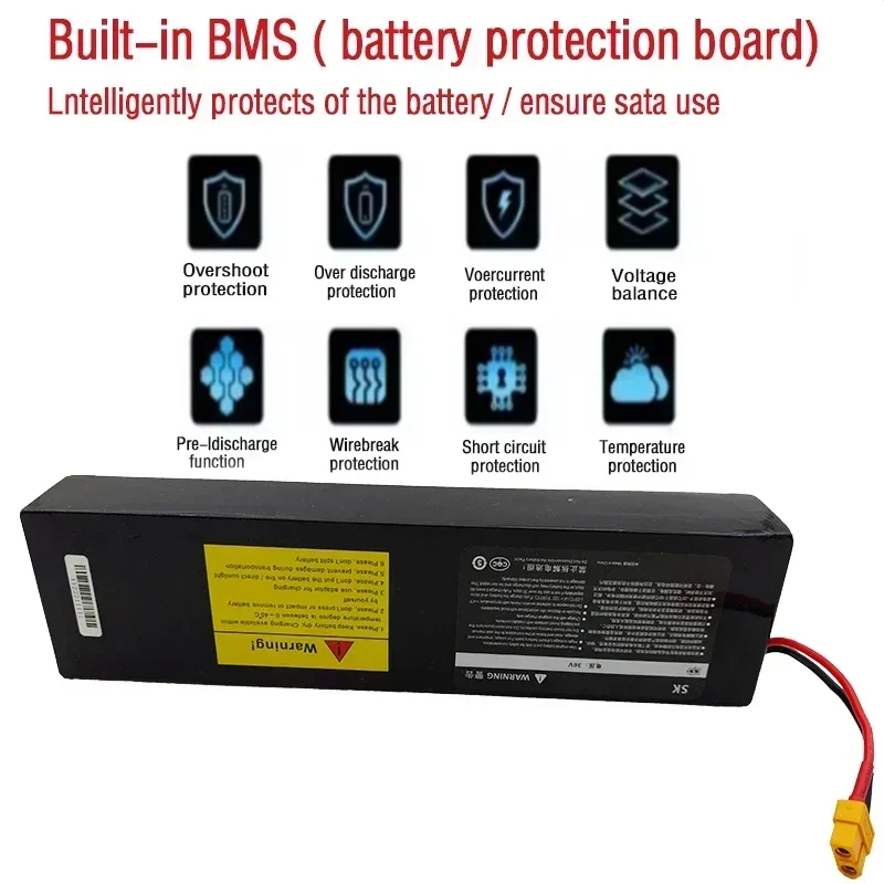 36V 100Ah wiederaufladbarer Lithium-Akku 18650 10S3P 500W Power Modified 36V Elektroroller-Akku mit BMS, XT60 XT30 Stecker