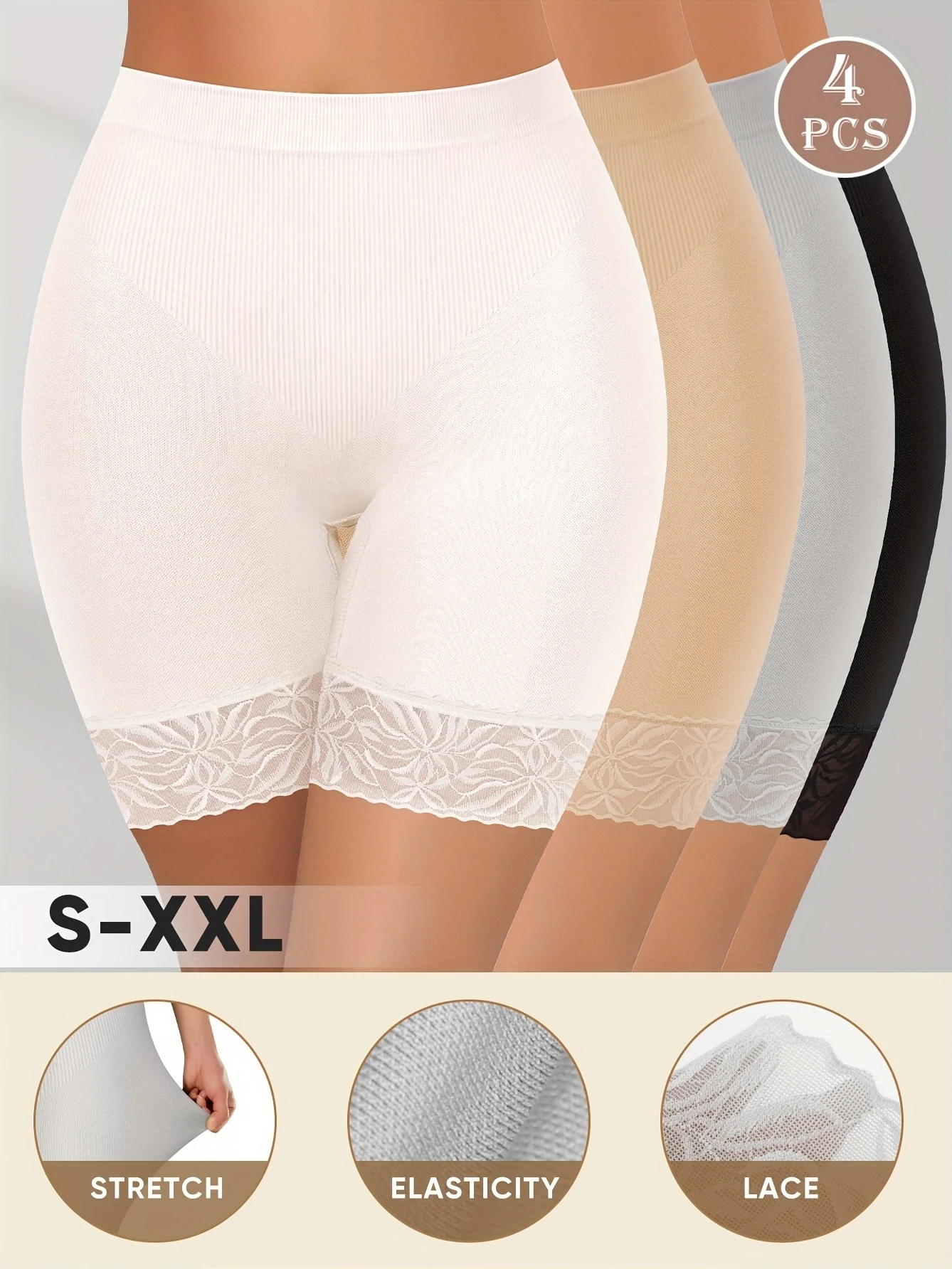 

4 шт., трусики с высокой талией, подтягивающие ягодицы, бесшовное нижнее белье для женщин, треугольные трусы с кружевом, 4 шт.