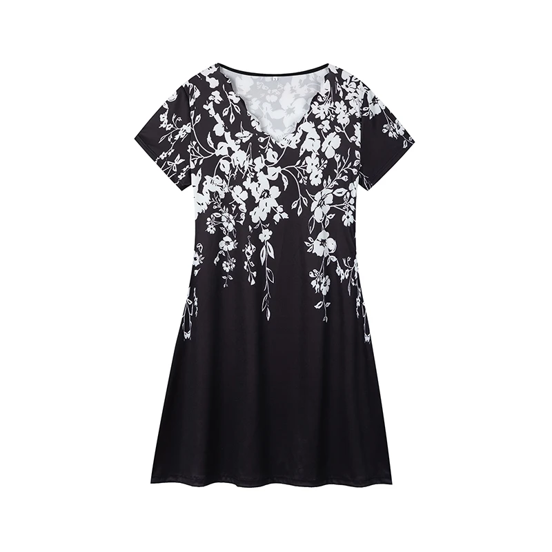 Frühling und Sommer Neues europäisches und N Damenkleid mit Digitaldruck, V-Ausschnitt und kurzen Ärmeln – Detail 6