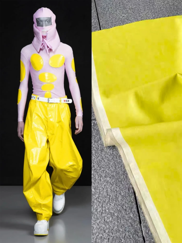 Lemon Yellow  Frosting Pu Faux Leather Fabric Fashion Natural Texture Creative Apparel Accessories Design Cloth for Sewing