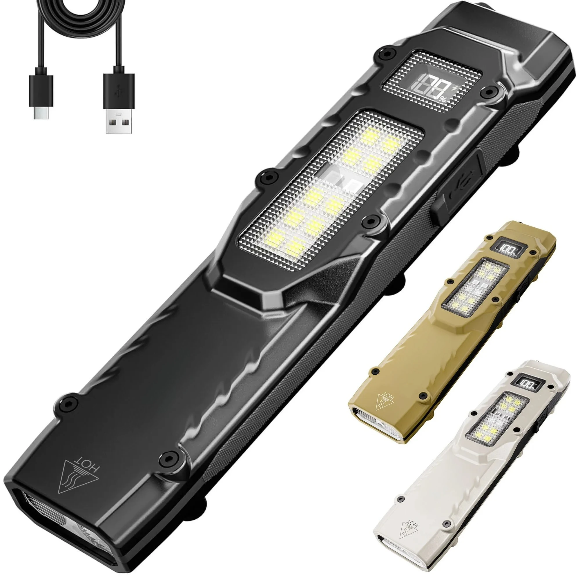 Pen Clip Ultra-thin UV Rechargeable Flat LED Flashlight with Digital Display, EDC Tactical Flashlight,Dual-Switches, 1500 Lumen