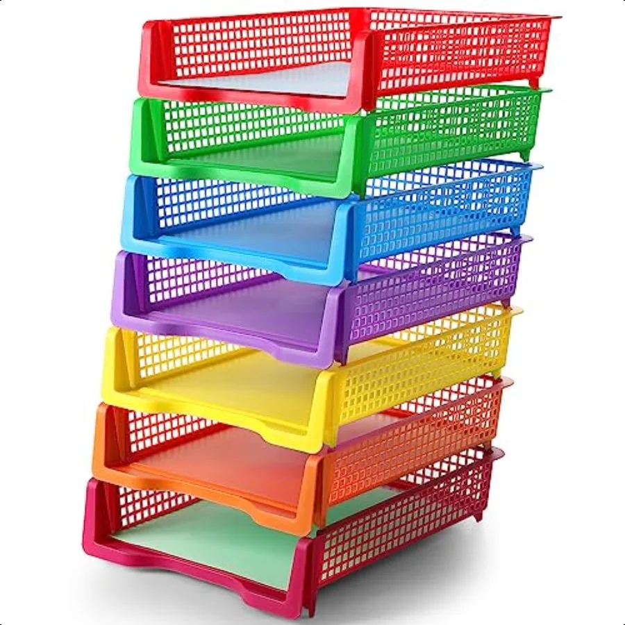 

Ripeng 7 Pack Stackable Plastic Paper Bins in Bright Colors Desk Letter Organizer Tray Teacher Office Files Document Storage Pl