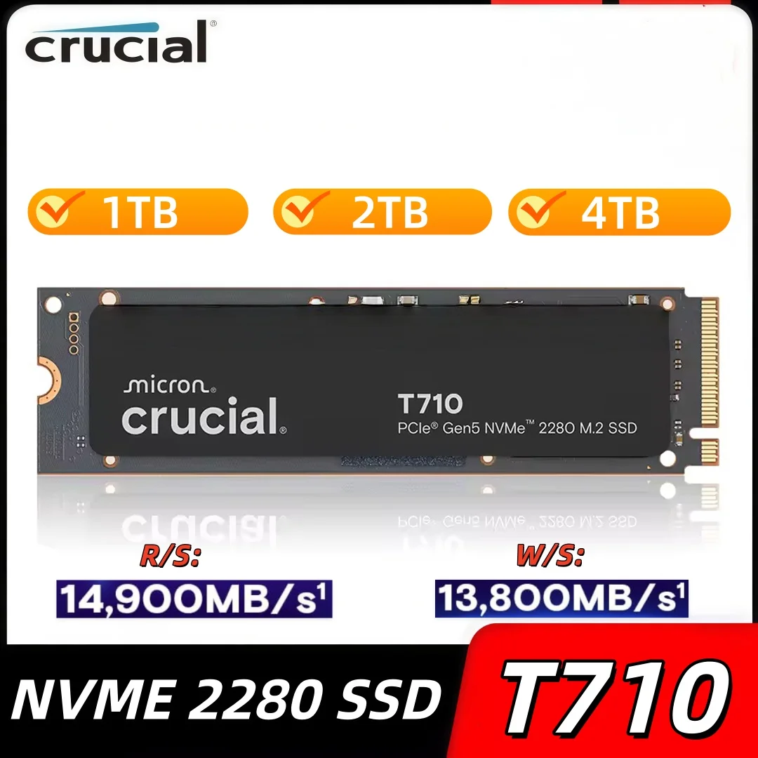 Crucial T710 PCIe Gen5 NVMe 4TB 2TB 1TB 2280 SSD Up to 14900 MB/s Solid State Drive For Laptop Desktop Creatives and Hardcore