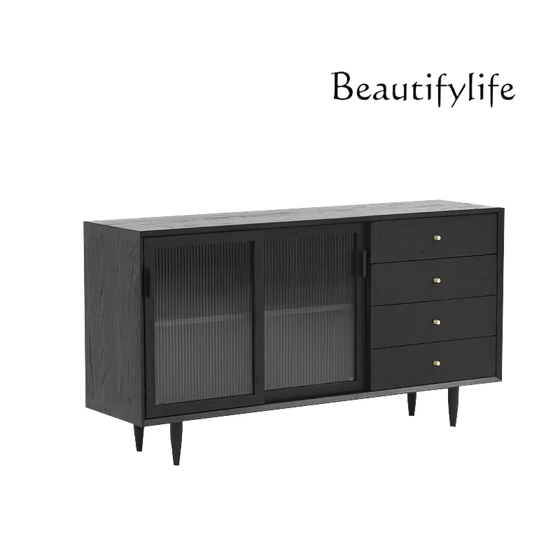 Nordic simple oak solid wood dining side cabinet modern retro bedroom storage storage sliding door tea cabinet