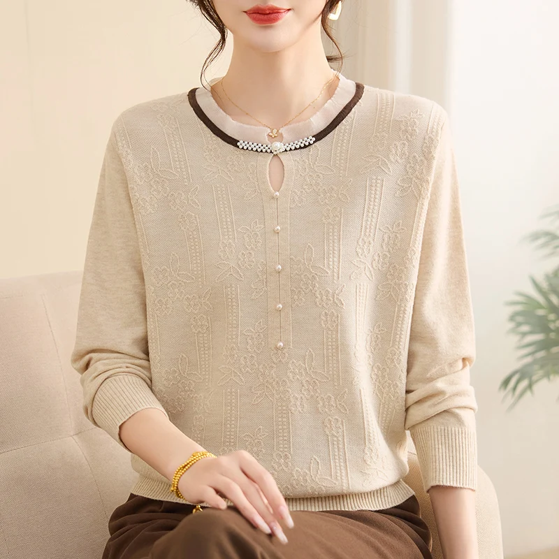 

Faionable Knitted Sweater Base Layer Top for Middle-Aged And ly Women Autumn Faion Brand Lady Spring Autumn irt