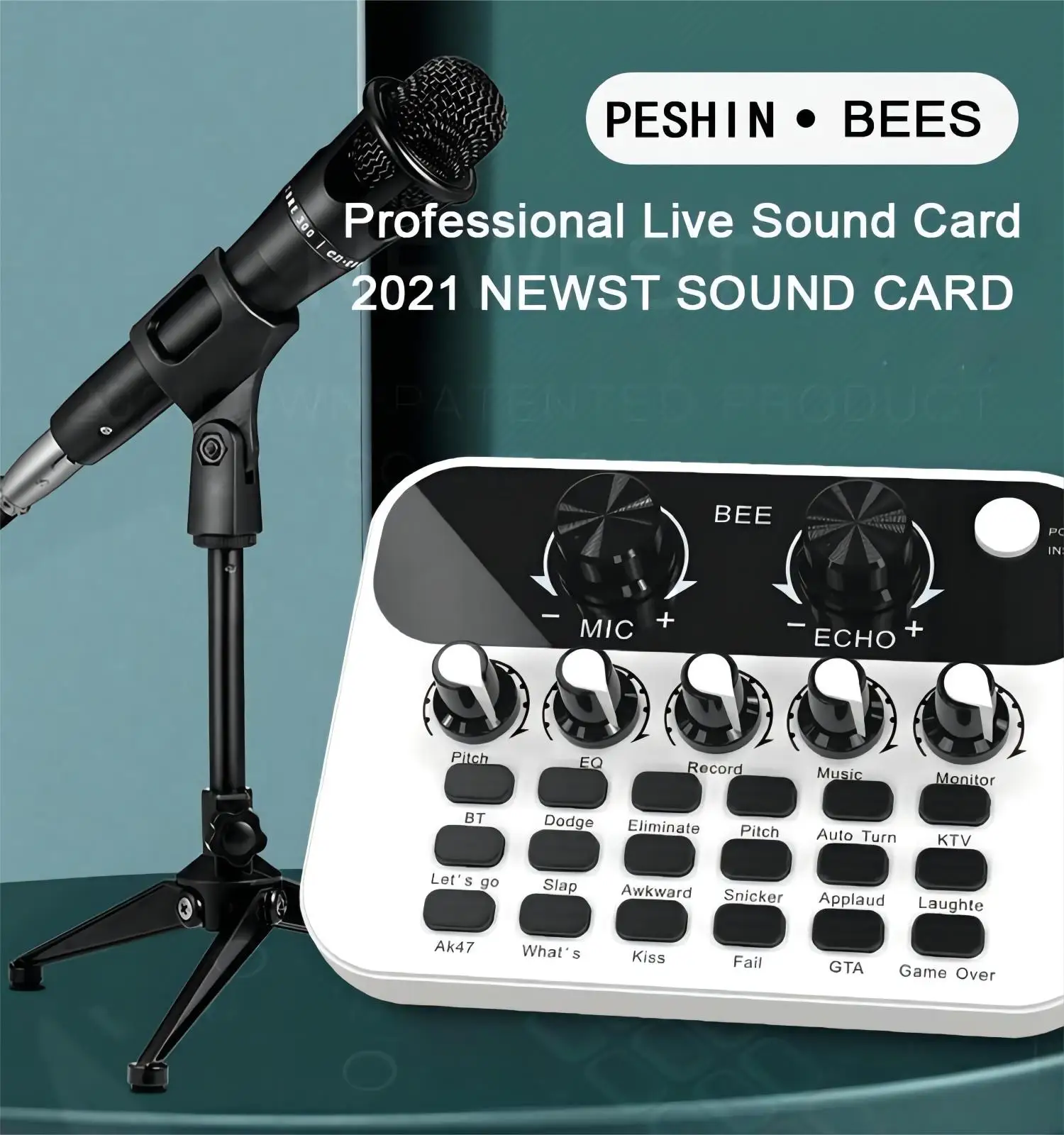 V8 Inglês Mini Live Sound Card, Interface Audio, Podcast Mixer, Adequado para PC, Computador, Telefone, Broadcast, Efeitos de Gravação, Novo