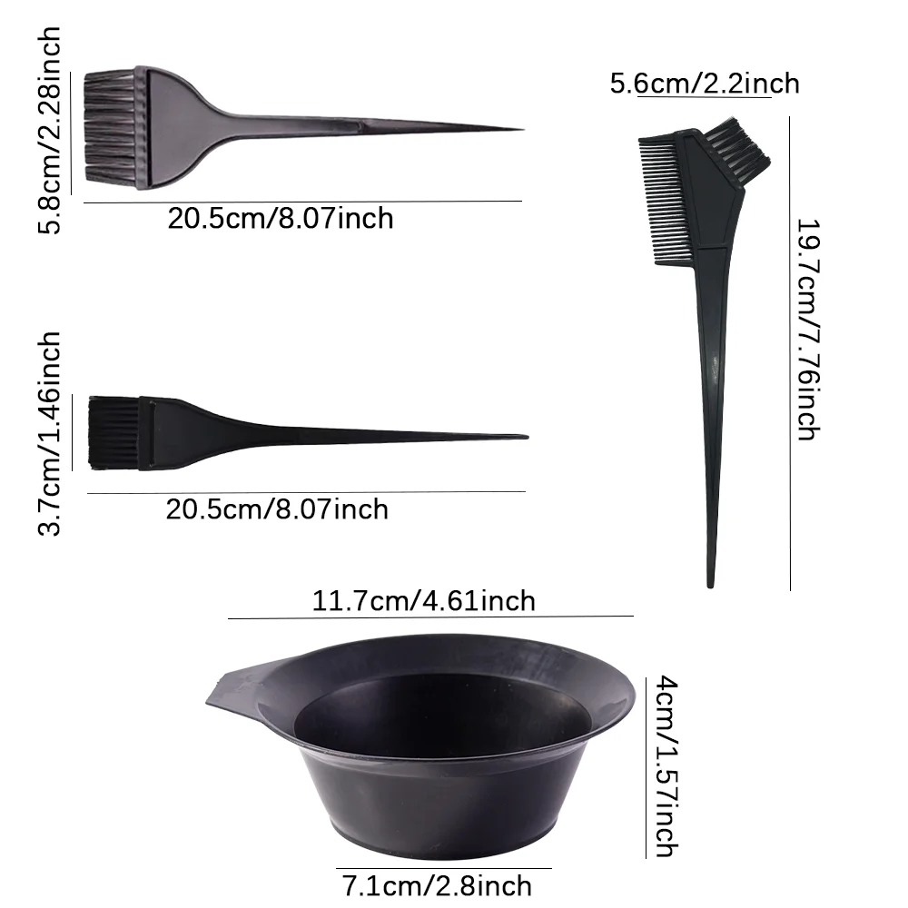 Hair Dye Brush Tool 8-Piece Set, Dye Applicator Mixing Bowl Straight Handle Comb Soft Bristle Brush, 4pcs