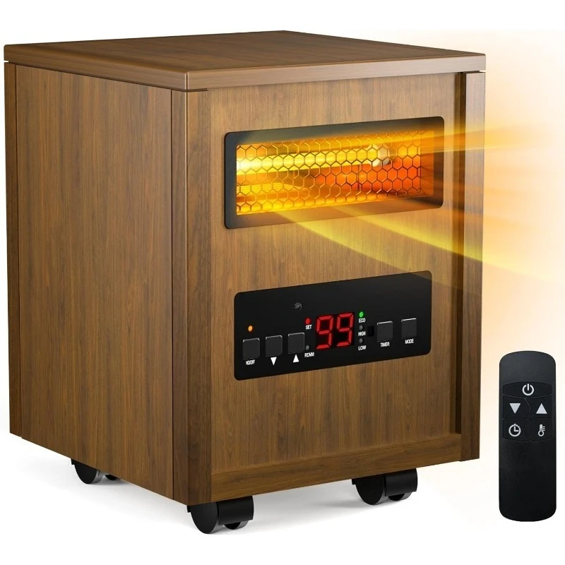 

123 Indoor Portable Space Heater with Remote Control, 1500W Dual Heating, 4 Wheels for Mobility, Programm