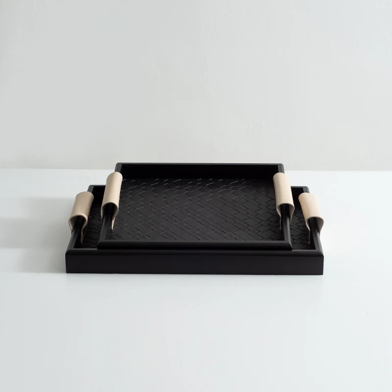  Leather Woven Texture Tray Modern Minimalist Style Bedroom Sample Room Decorative Plate High-End Sensation Storage ...