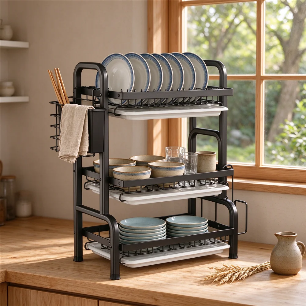 Space Saving Over the Sink Large Dish Drying Rack – 2/3 Tier Above Sink Drainer with Utensil Holder for Kitchen Counter