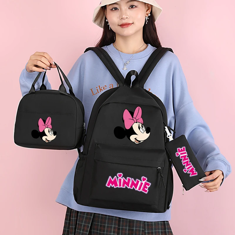 3Pcs/set Disney Mickey Mouse Backpack Teenager Girl Backpack Schoolbag with Lunch Bag Bookbag Rucksack Comfortable Travel Bag