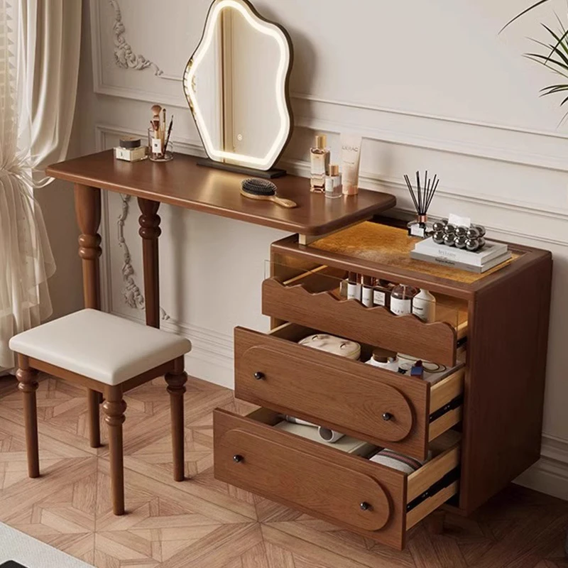 

#w Modern Vintage Rubberwood French Vanity Dressing Table with Built-in Chest of Drawers Bedroom Furniture&