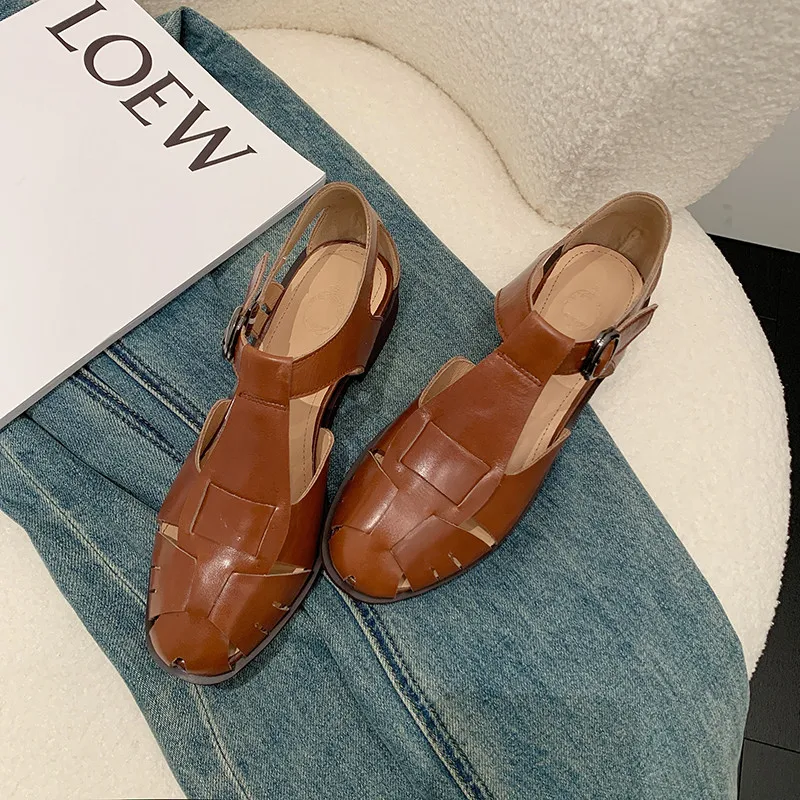 

MKKHOU Fashion Women's Shoes New High Quality Genuine Leather Retro Roman Sandals Women Summer Women's Shoes