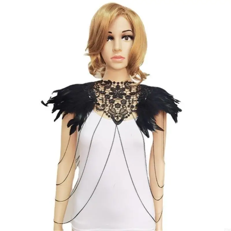 

77HE Epaulette Shoulder Wrap Lace Choker Gothic Harness Body Chain